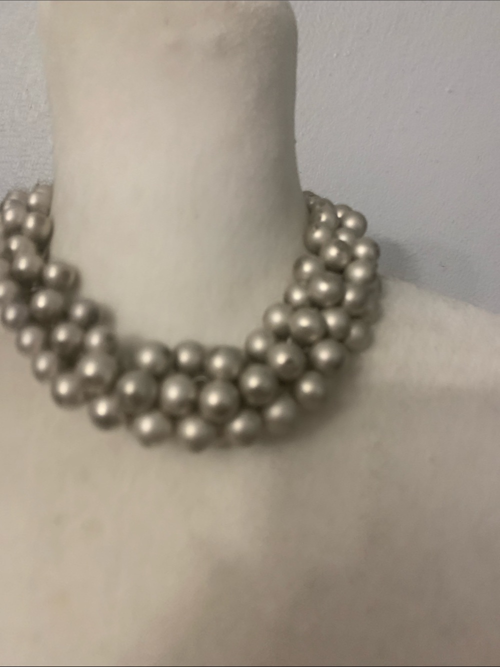Premier Designs Triple-Row Silver Pearl Statement Necklace
